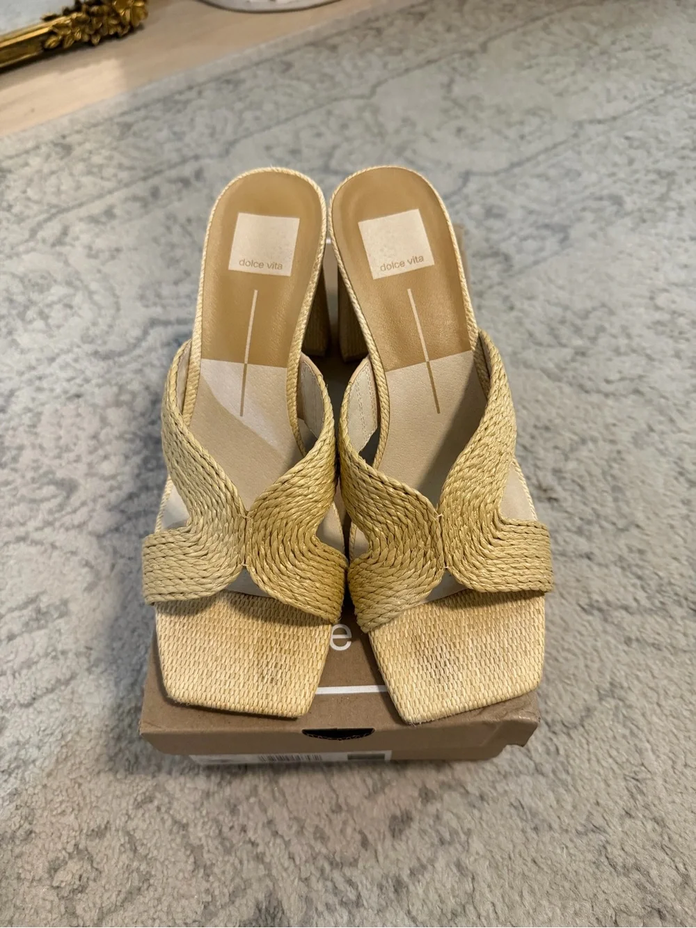 Dolce Vita Penny Raffia Block Heel Slide Sandals